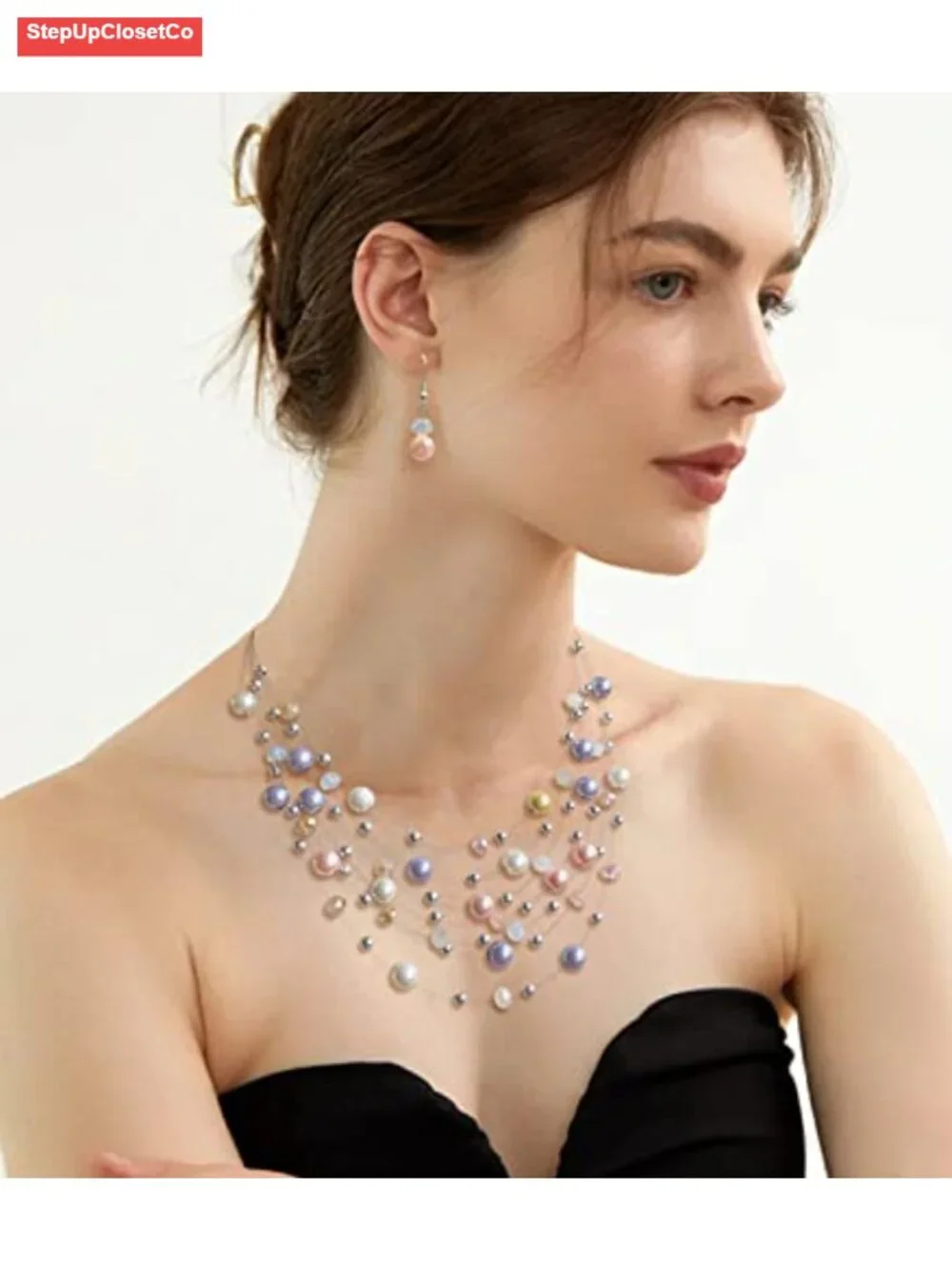 Layered Pearl Beaded Necklaces for Women Multi Strand Choker Boho Jewelry Gift - Picture 2 of 5